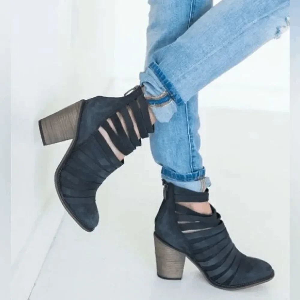 Free People Boho Hybrid Strappy Leather Women’s Ankle Bootie in Black EU37/6.5-7
